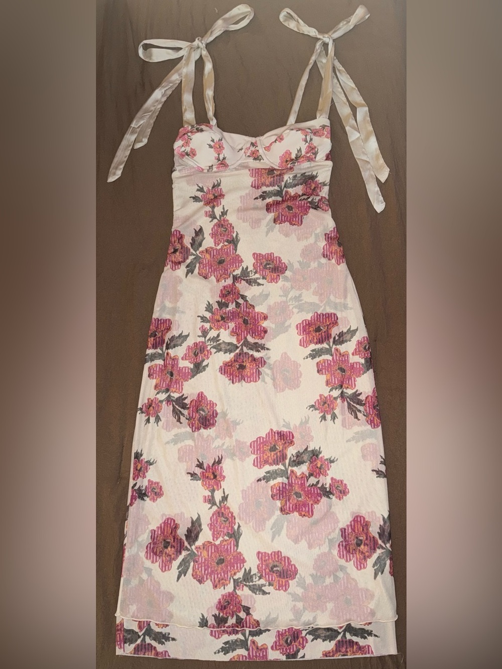 Free People Pink Floral Cream Slip Maxi Dress